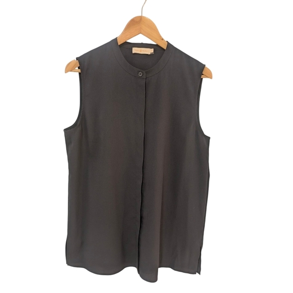 Tory Burch Navy Blue Mandarin Collar Blouse - Picture 2 of 13